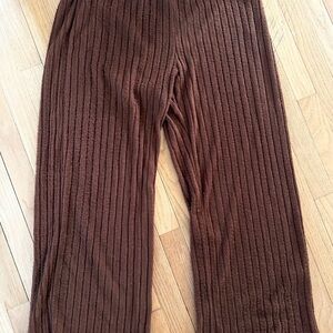 Brown Ribbed Knit Pants